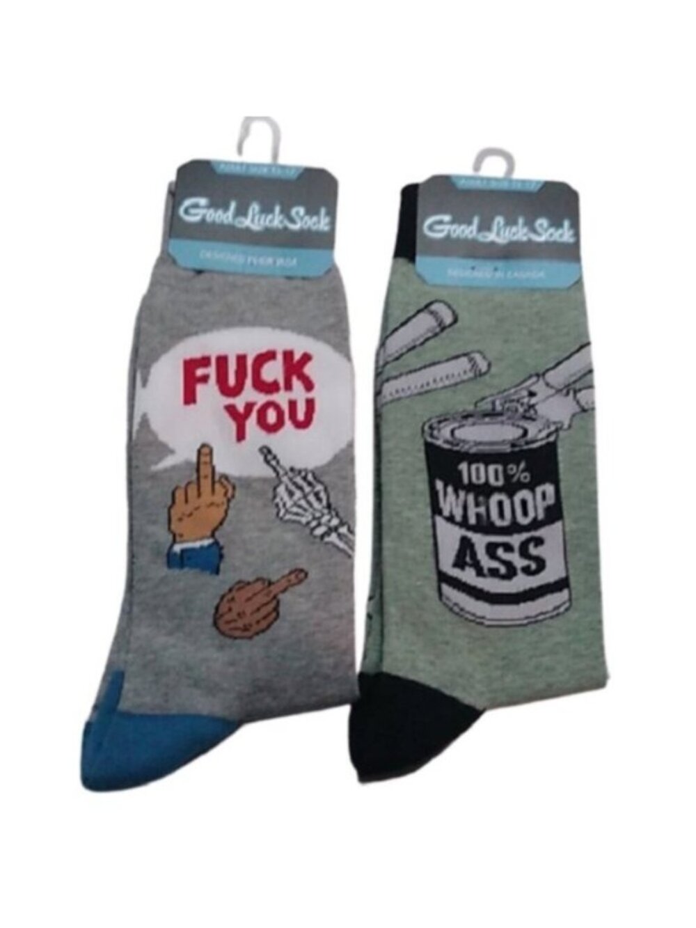 Adult Men's Socks Eff U + Open A Can o' Whoop Ass, Sizes 13-17, 2 pair set